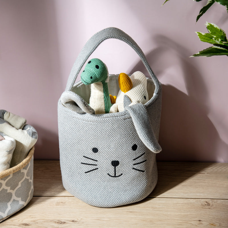Knitted Storage Basket - Grey Bunny