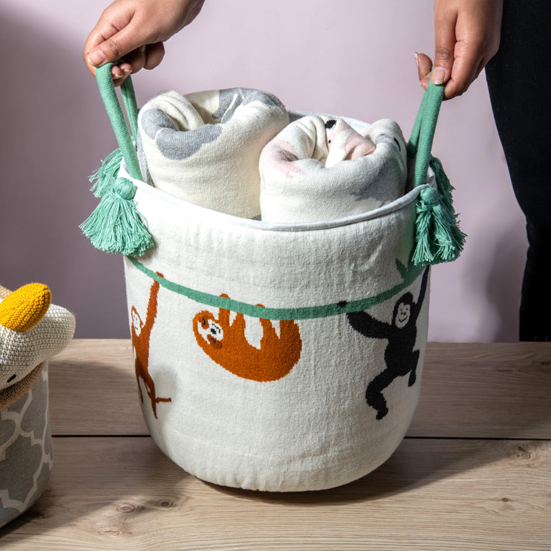 Knitted Storage Basket - Monkey Safari