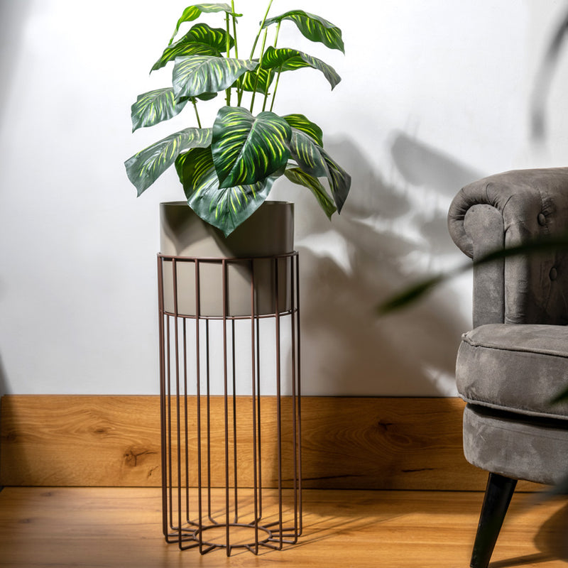 Merlin Indoor Metal Planter with Stand - Matte Taupe