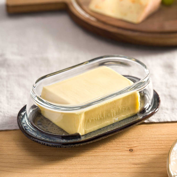 Metera Ceramic Butter Dish with Glass Cover