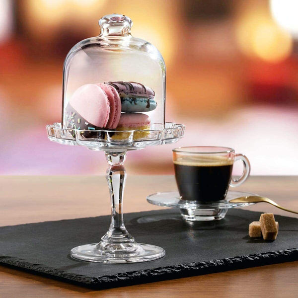 Mini Patisserie Footed Glass Service Plate with Dome Small