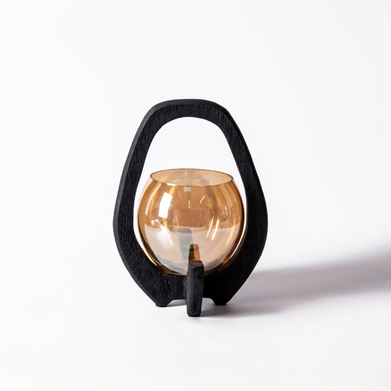 Nest Glass Lantern with Wooden Holder - Black