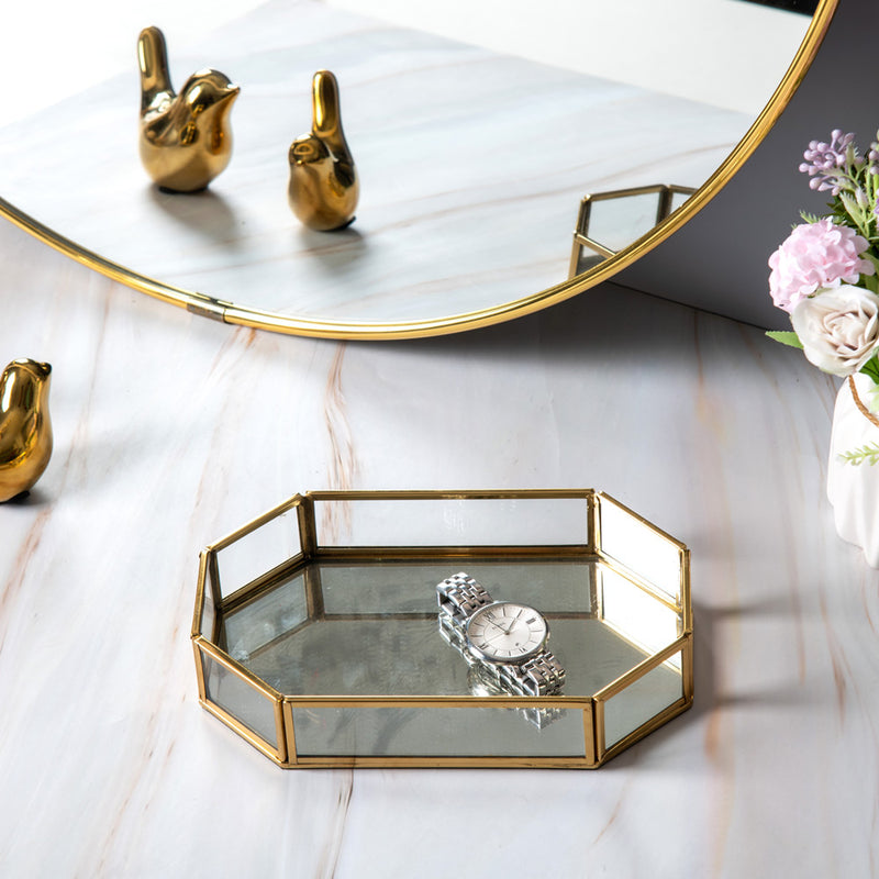 Octagon Glass Tray Small - Gold