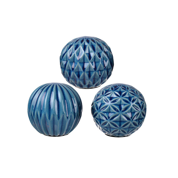 Olsen Ceramic Decorative Accent Balls, Set of 3 - Blue