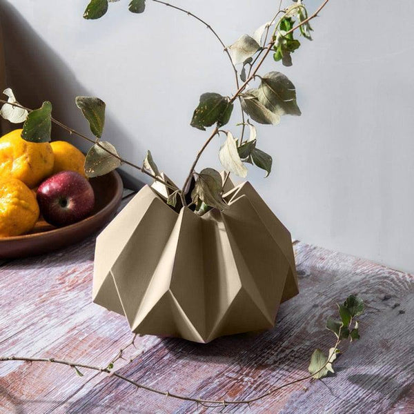 Enhabit Origami Porcelain Vase Short - Beige - Modern Quests