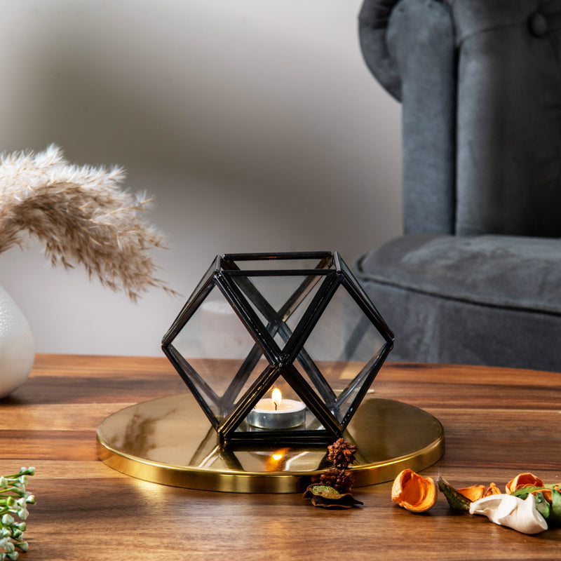 Prism Glass Tealight Holder - Black