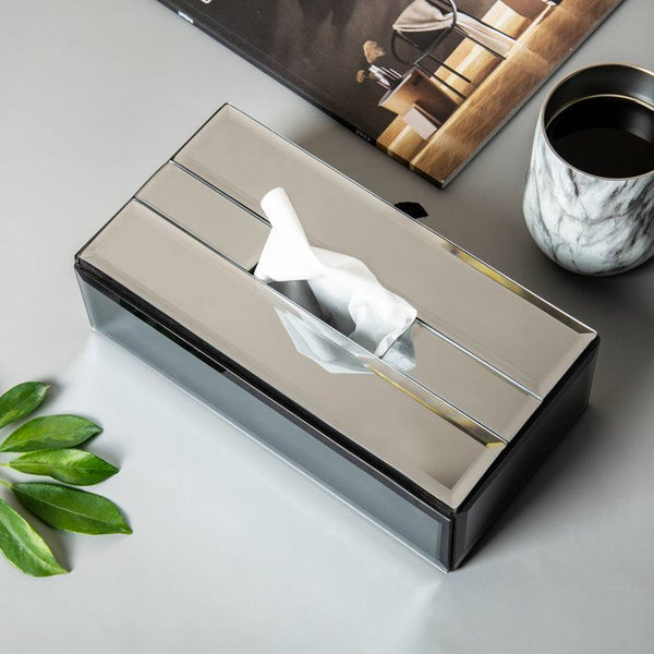 ESQ Living Rectangular Mirror Tissue Box Holder - Metal Grey - Modern Quests