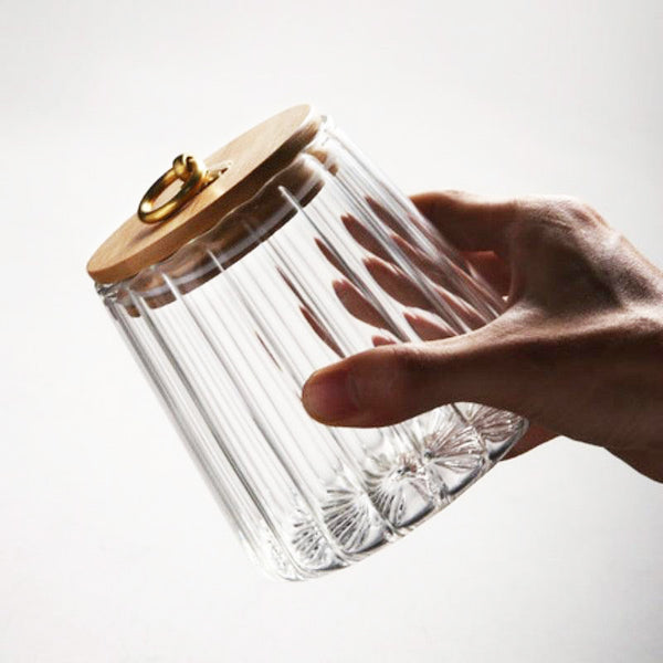 Rippled Glass Storage Jar - Tapered