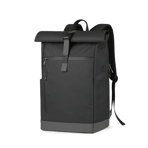Roll Top Vintage Laptop Backpack - Black