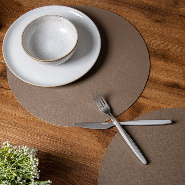 Round Faux Leather Placemats, Set of 2 - Brown