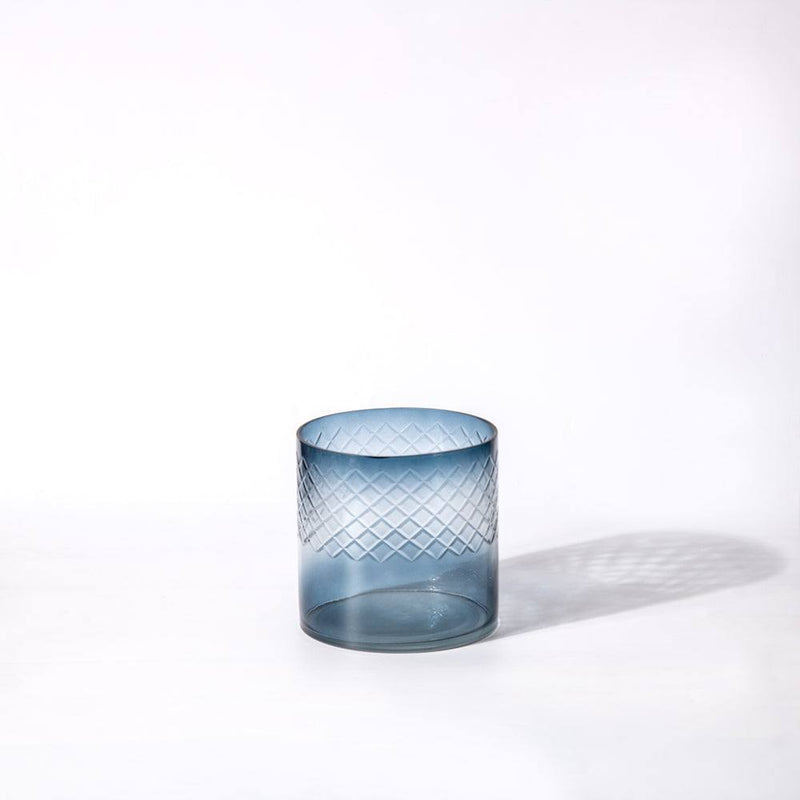 ESQ Living Seline Textured Glass Hurricane Small - Indigo - Modern Quests