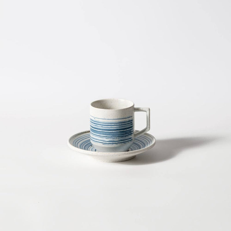 Enhabit Shore Ceramic Cup & Saucer Set - White & Blue - Modern Quests