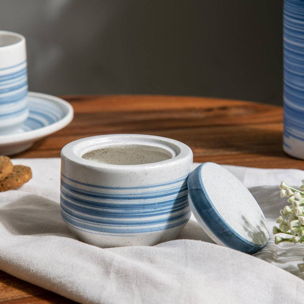 Enhabit Shore Ceramic Jar Small - White & Blue - Modern Quests