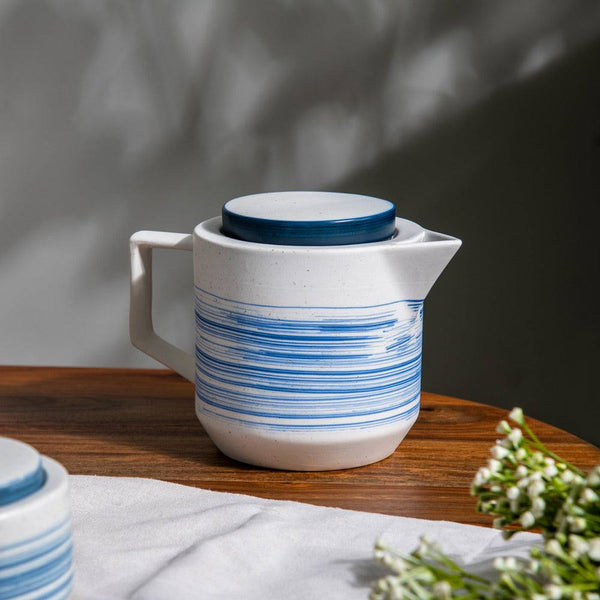 Shore Ceramic Teapot with Filter - White & Blue