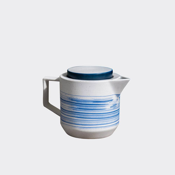 Enhabit Shore Ceramic Teapot with Filter - White & Blue - Modern Quests