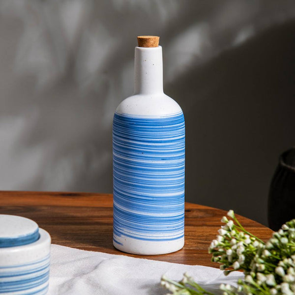 Enhabit Shore Condiment Bottle with Lid - White & Blue - Modern Quests