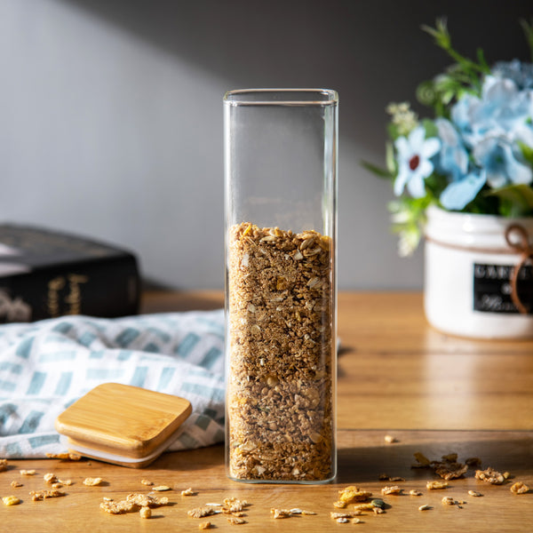 Slim Square Glass Storage Jar with Lid - Tall
