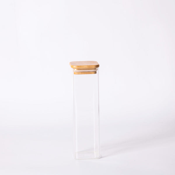 Slim Square Glass Storage Jar with Lid - Tall