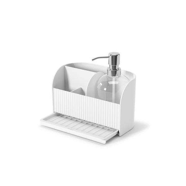 Sling Sink Caddy with Soap Pump - White