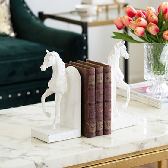 Striding Horses Bookends, Set of 2 - White
