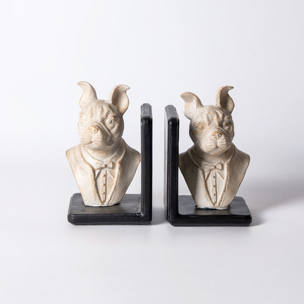 Suited Bulldogs Bookends, Set of 2 - Vintage White