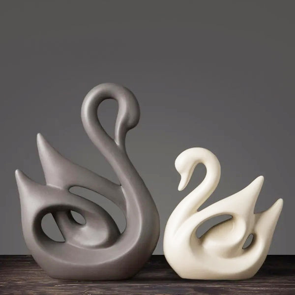 Swan Decorative Accents, Set of 2 - Grey & Beige