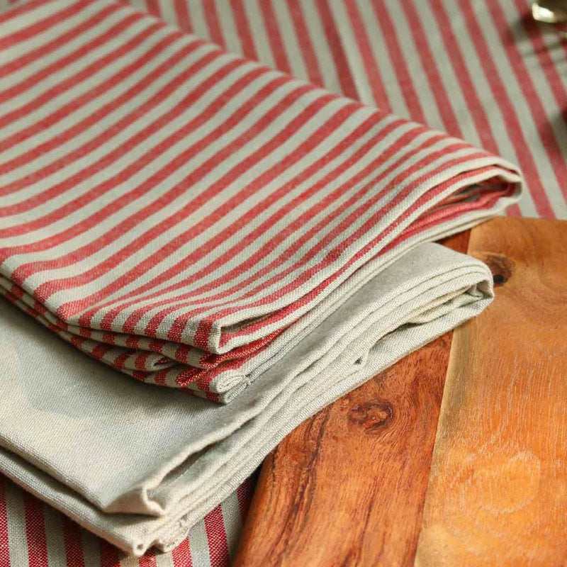Tea Towels, Set of 2 - Red & Taupe