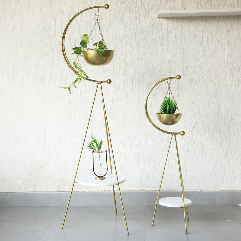 Standing Tripod Planter Large - Gold & White Marble
