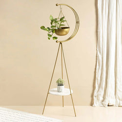 Standing Tripod Planter Large - Gold & White Marble