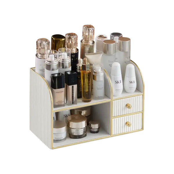 Two-Tier Cosmetics Organiser with Drawers - White