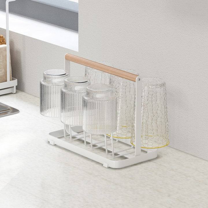 Arhat Organizers Glass Rack with Wooden Handle - White