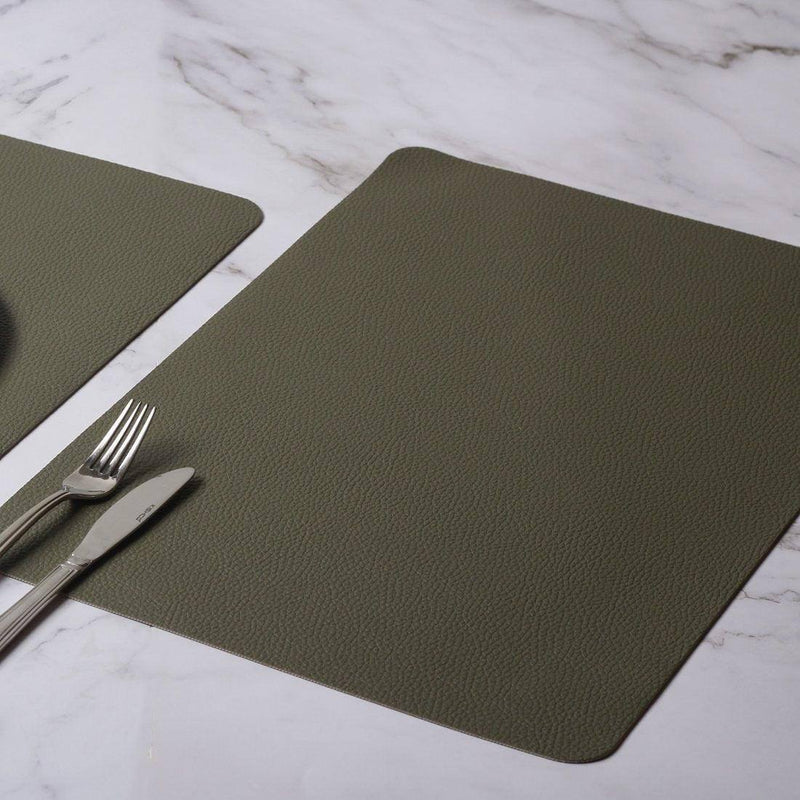ASA Selection Germany Rectangular Grain Faux Leather Placemats, Set of 2 - Olive - Modern Quests