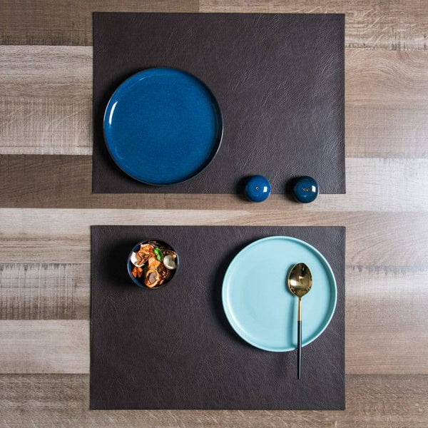 ASA Selection Germany Rectangular Optic Grain Faux Leather Placemats, Set of 2 - Black Coffee - Modern Quests
