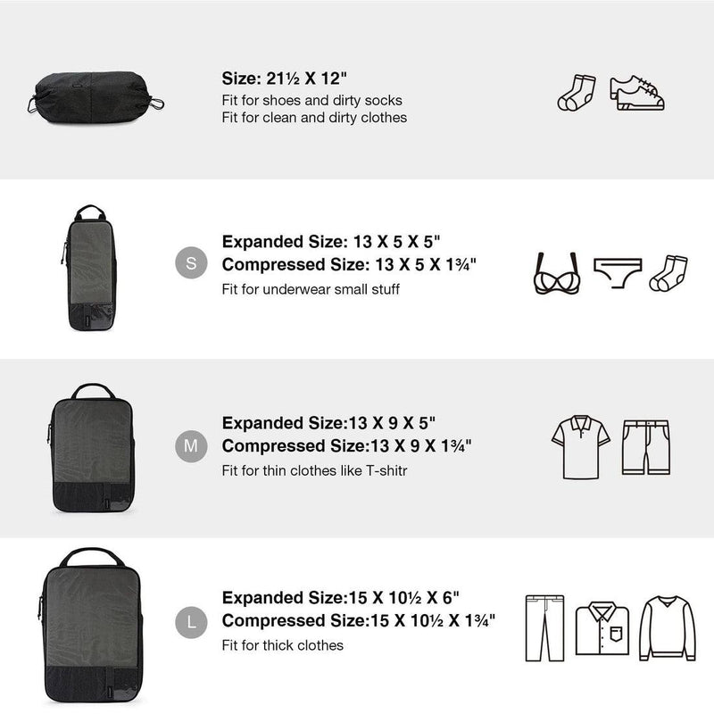 Bagsmart Compression Packing Cubes, Set of 6 - Black
