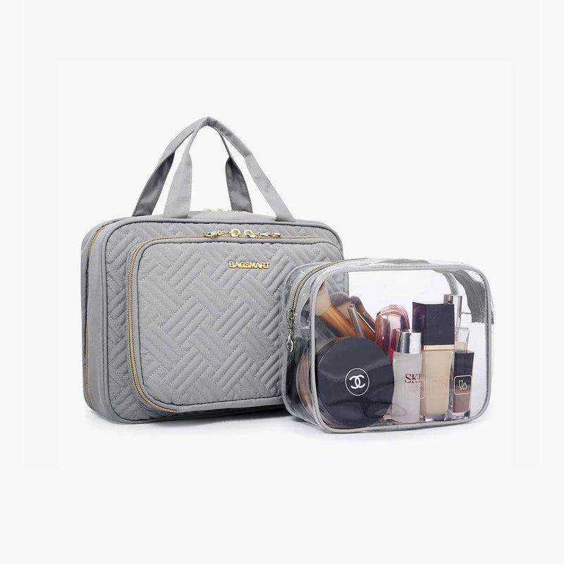 Bagsmart Dual Zip Travel Makeup Organiser - Grey - Modern Quests