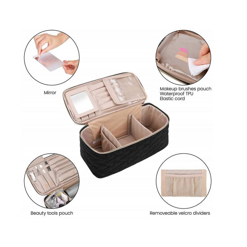 Waterproof Portable Makeup Organizer With Mirror And Brush Holder