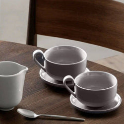 Blomus Germany RO Tea Cups with Saucers, Set of 2 - Mourning Dove - Modern Quests