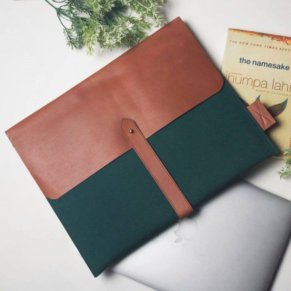 Brandless Leather & Canvas Laptop Folio - Green - Modern Quests