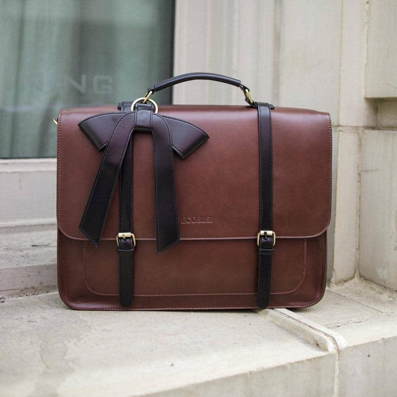 Ecosusi Vintage Bow Briefcase Large - Brown Black - Modern Quests