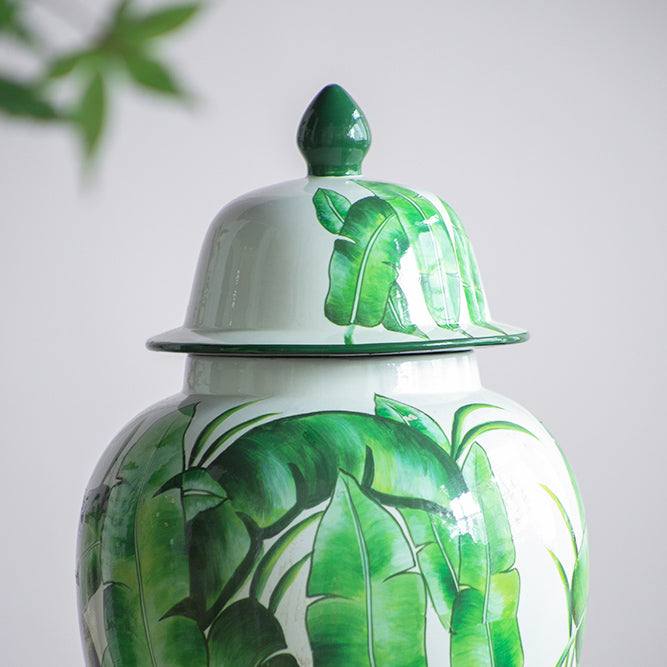 Enhabit Chantilly Ginger Jar With Lid XL - Green Leaves