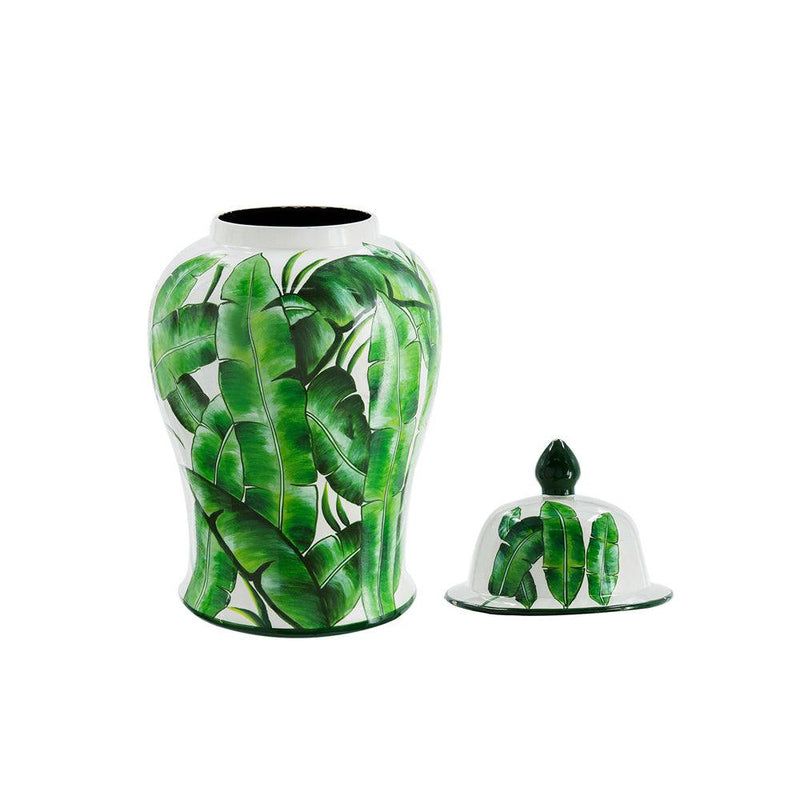 Enhabit Chantilly Ginger Jar With Lid XL - Green Leaves