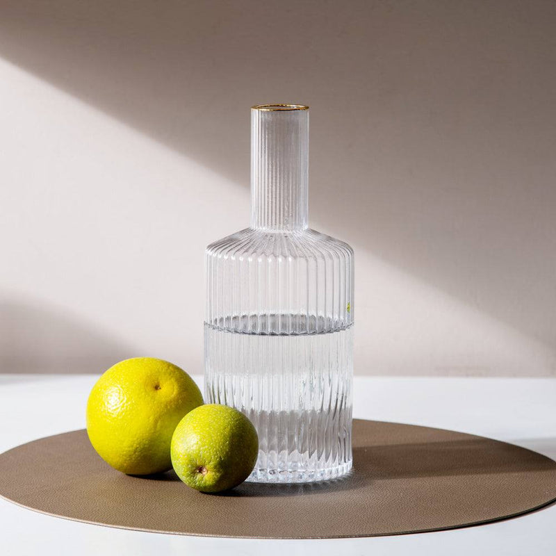 Enhabit Fluted Glass Vase with Gold Rim