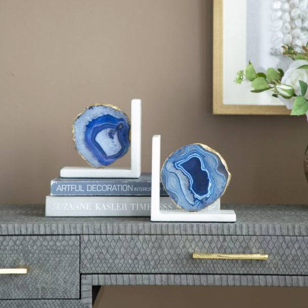 Enhabit Geode Bookends with Marble Base, Set of 2