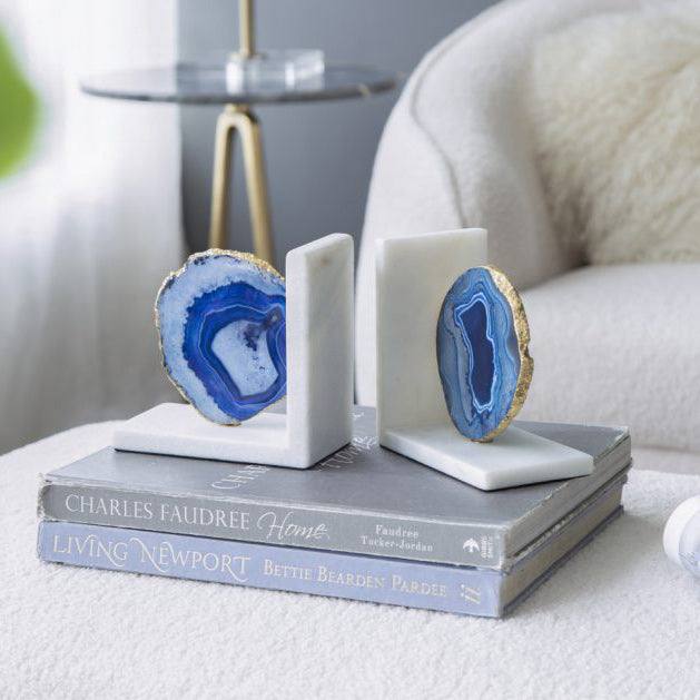 Enhabit Geode Bookends with Marble Base, Set of 2