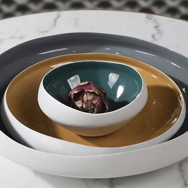 Enhabit Glaze Ceramic Bowl Medium - White Blue - Modern Quests