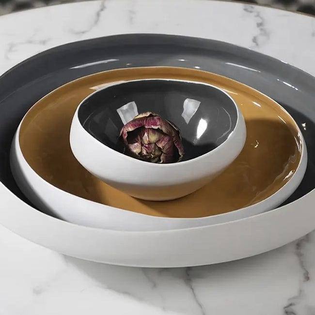Enhabit Glaze Ceramic Bowl Medium - White Grey - Modern Quests