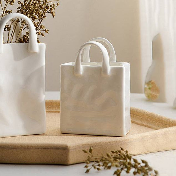 Enhabit Handbag Ceramic Vase Short - White - Modern Quests