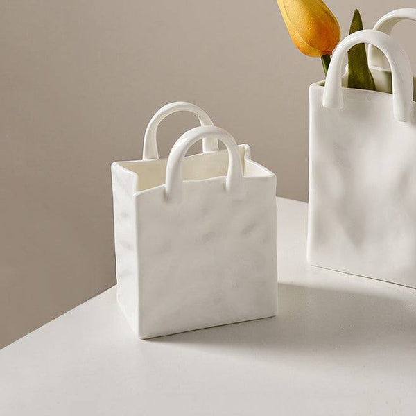 Enhabit Handbag Ceramic Vase Short - White