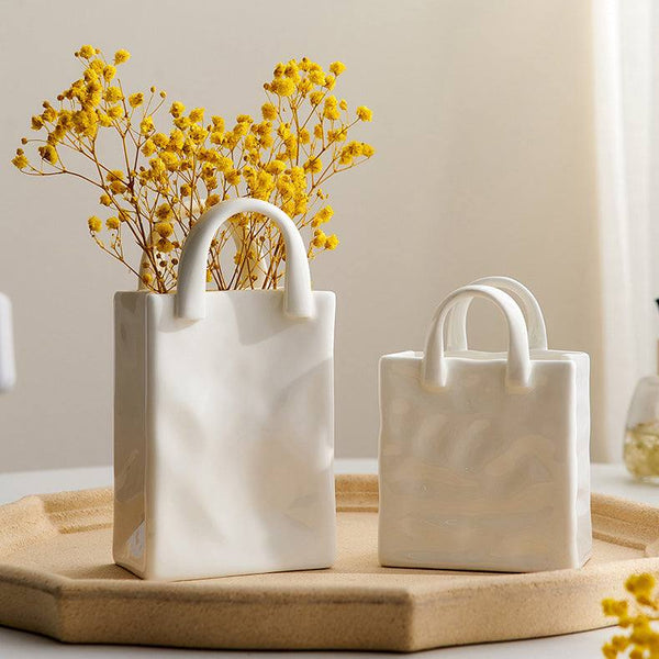 Enhabit Handbag Ceramic Vase Tall - White - Modern Quests