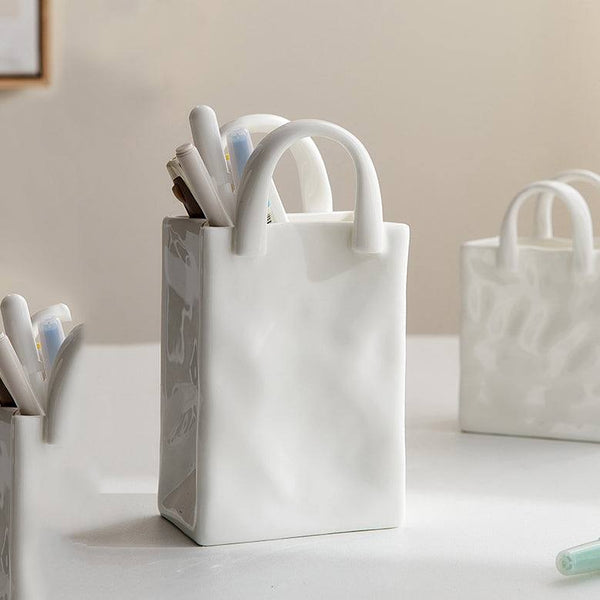 Enhabit Handbag Ceramic Vase Tall - White